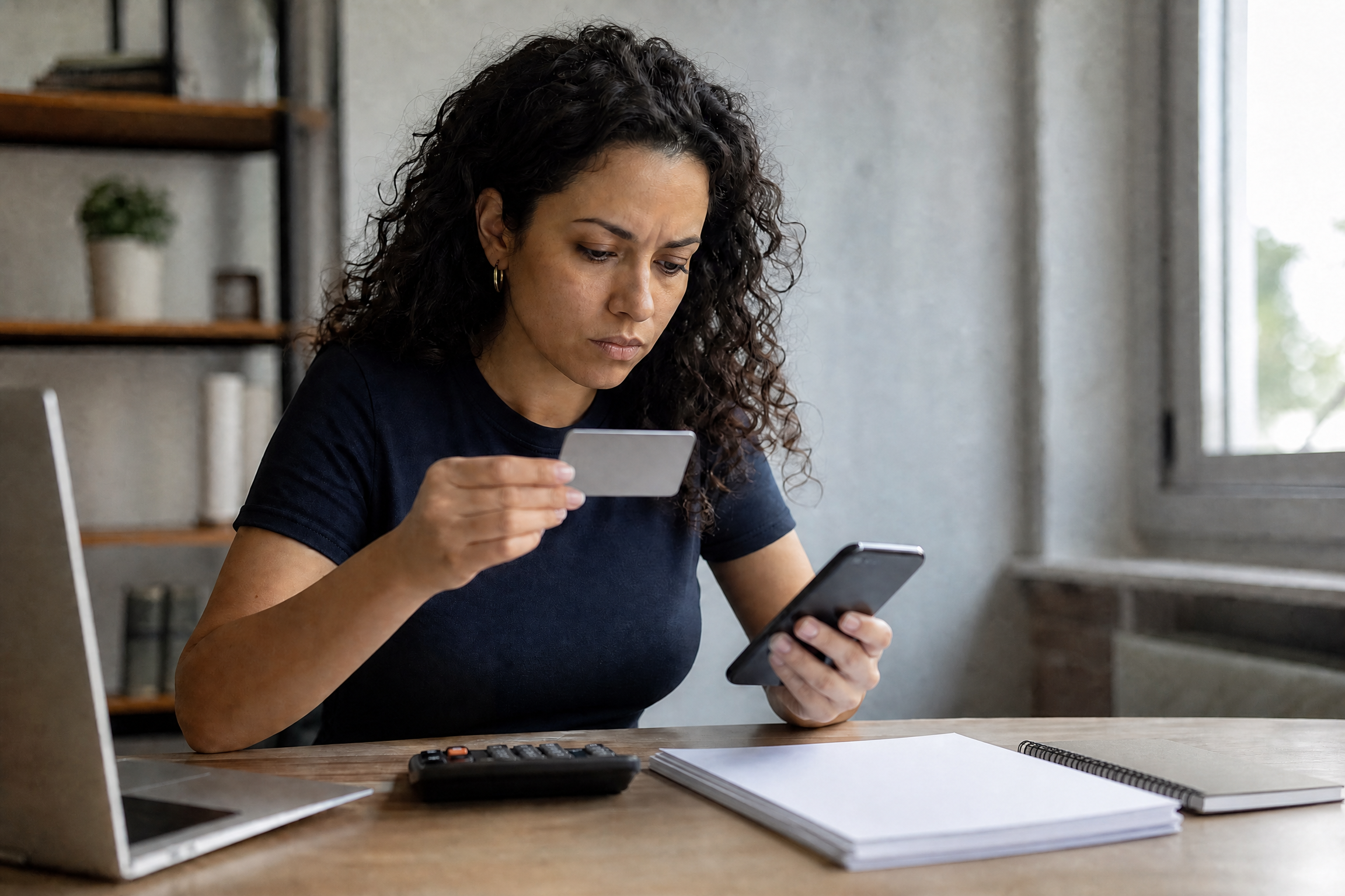 Consumidora analisando condições de isenção de anuidade do cartão